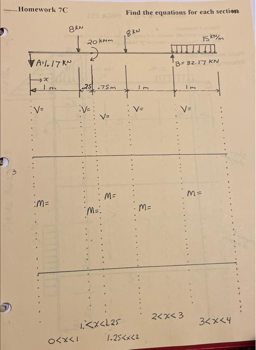 Solved Homework 7C Find the equations for each sectiese | Chegg.com