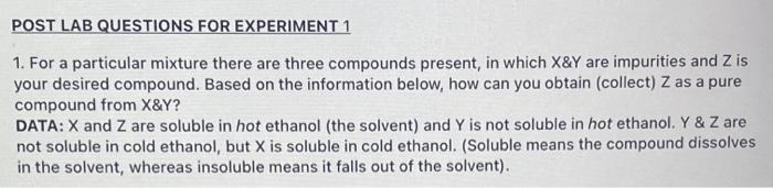 Solved POST LAB QUESTIONS FOR EXPERIMENT 1 1. For a | Chegg.com