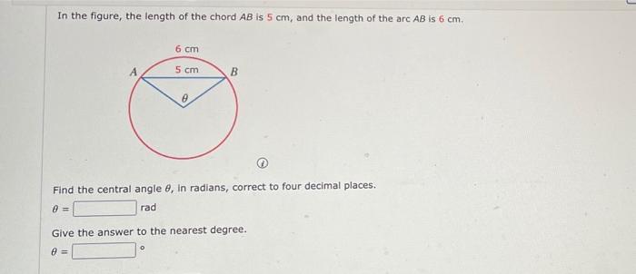 Solved In the figure, the length of the chord AB is 5 cm, | Chegg.com