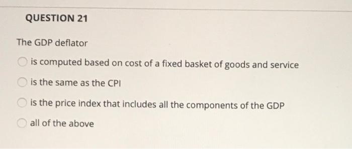 Solved QUESTION 21 The GDP deflator is computed based on | Chegg.com