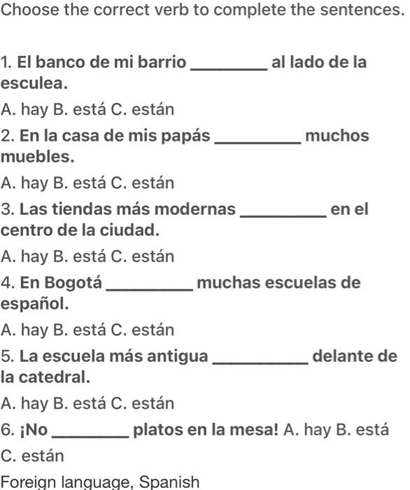 Solved Choose The Correct Verb To Complete The Sentences. 1. | Chegg.com