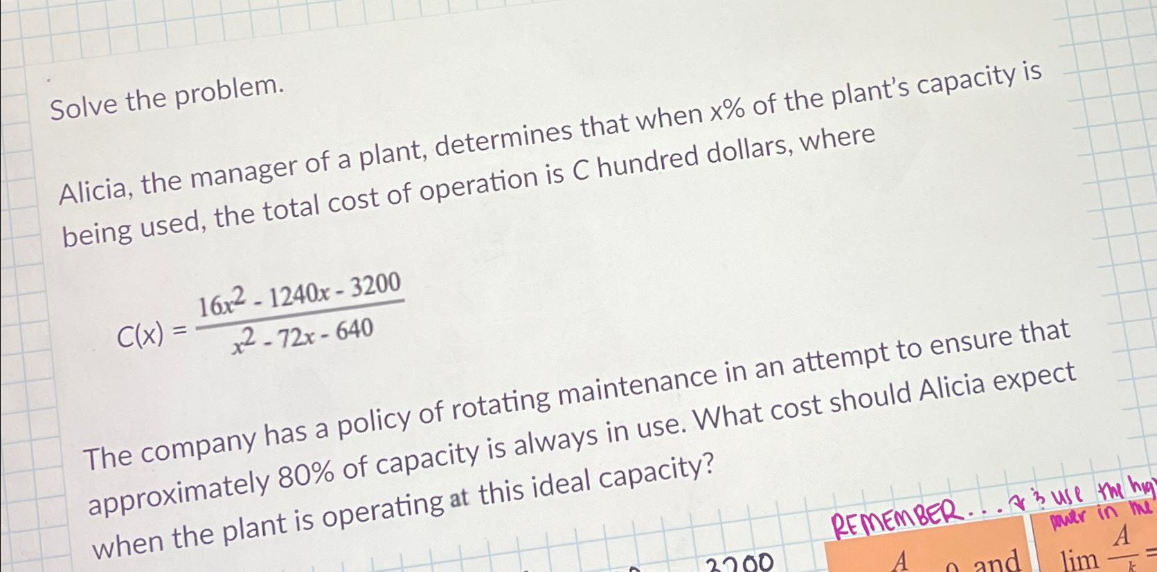 Solved Solve the problem.Alicia, the manager of a plant, | Chegg.com