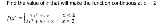 Solved Find the value of c that will make the function | Chegg.com