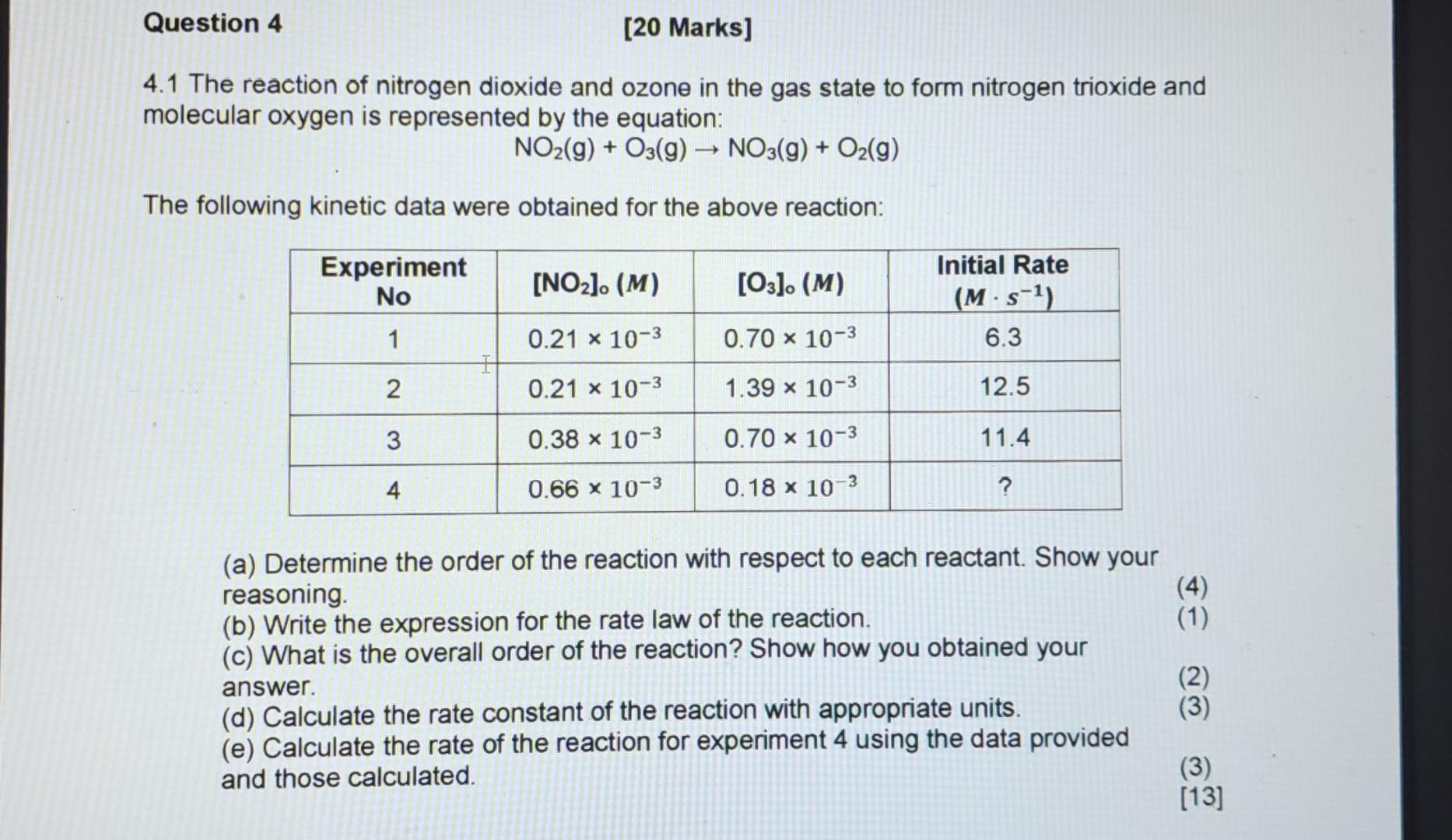 Solved 4.1 The reaction of nitrogen dioxide and ozone in the