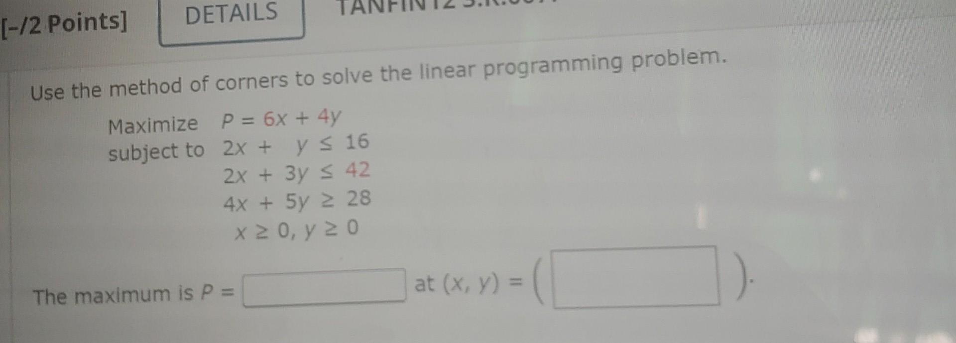 Solved DETAILS [-/2 Points] Use the method of corners to | Chegg.com