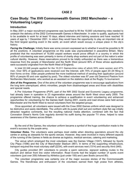 Solved CASE 2 Case Study: The XVII Commonwealth Games 2002 | Chegg.com