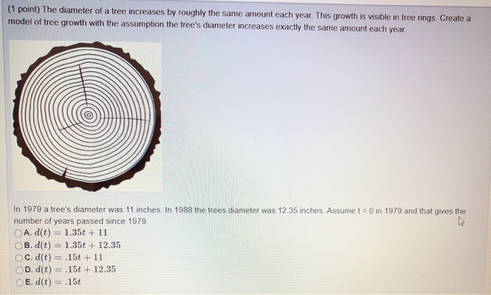Solved (1 point) The diameter of a tree increases by roughly | Chegg.com