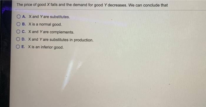 Solved The price of good X falls and the demand for good Y | Chegg.com
