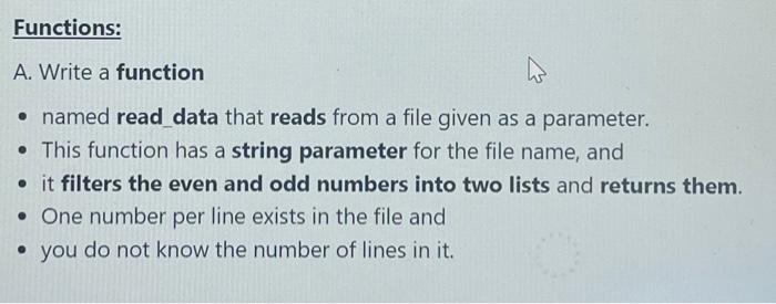 Solved Functions: A. Write a function • named read_data that | Chegg.com