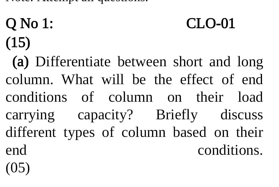 Solved Q No 1: CLO-01 (15) (a) Differentiate between short | Chegg.com