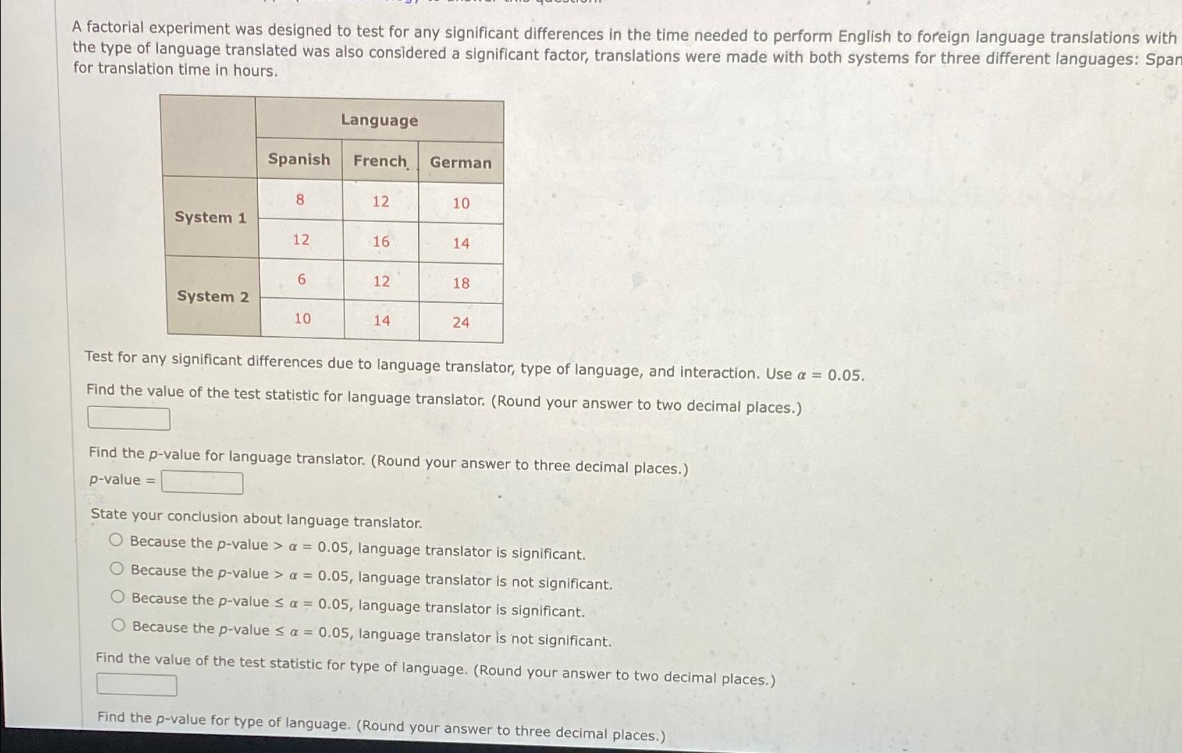 Solved A Factorial Experiment Was Designed To Test For Any | Chegg.com