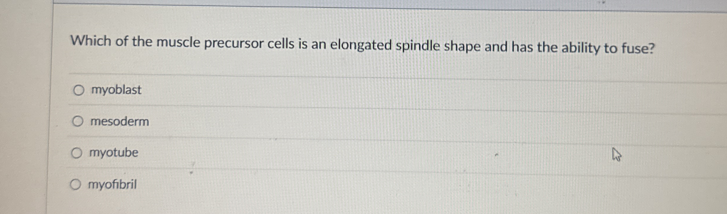 Solved Which of the muscle precursor cells is an elongated | Chegg.com