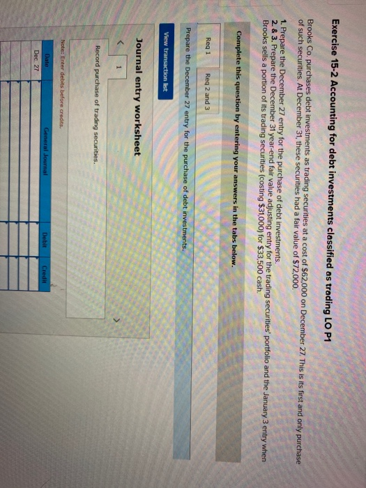 Solved Exercise 15-2 Accounting for debt investments | Chegg.com