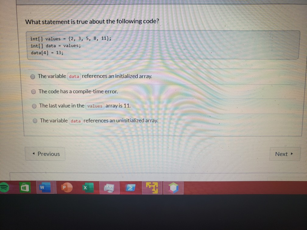 Solved What statement is true about the following code? | Chegg.com