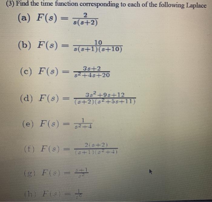 Solved (3) Find the time function corresponding to each of | Chegg.com