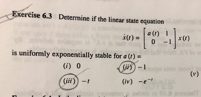 Solved Exercise 6.3 Determine if the linear state equation a | Chegg.com