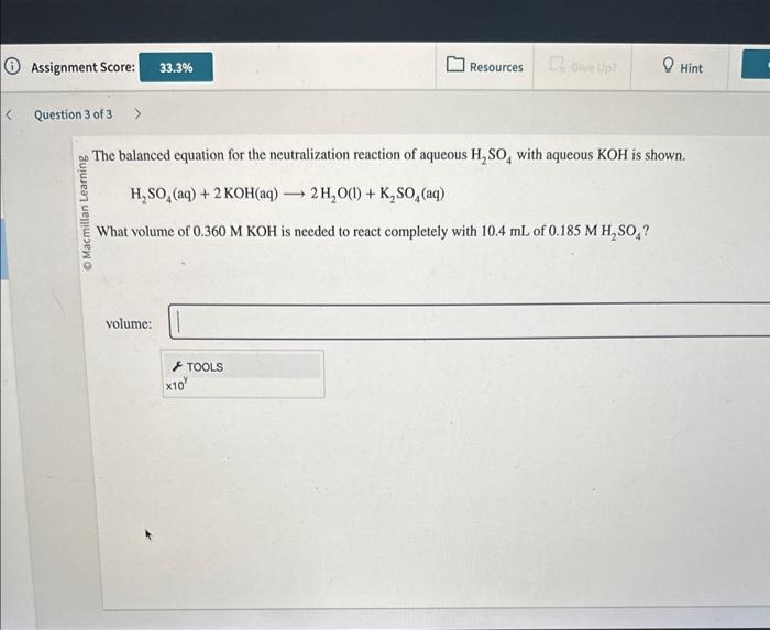 The balanced equation for the neutralization reaction of aqueous \( \mathrm{H}_{2} \mathrm{SO}_{4} \) with aqueous \( \mathrm