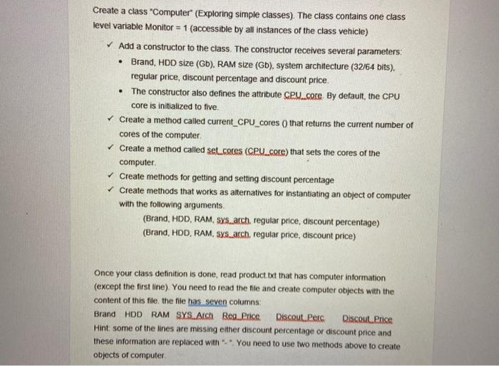 Solved ✓ Create a class Computer (Exploring simple