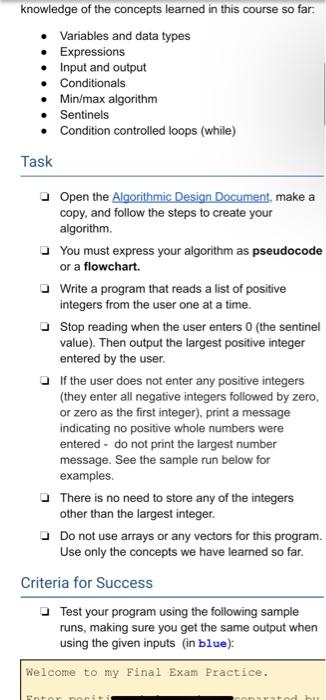 Solved knowledge of the concepts learned in this course so | Chegg.com