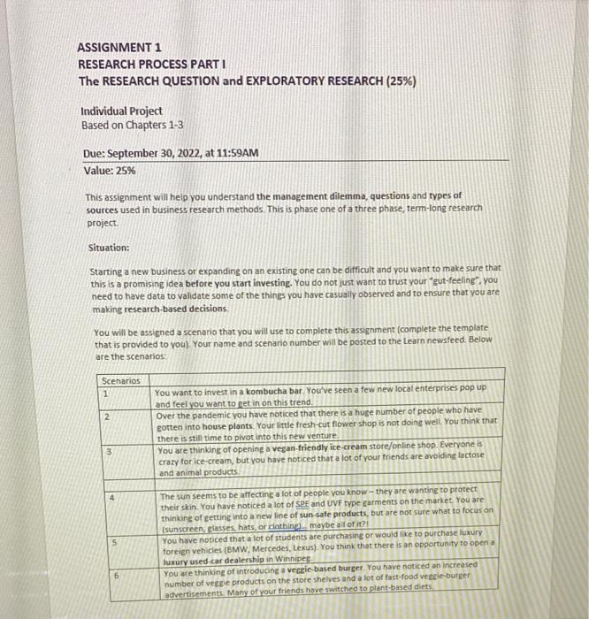Solved ASSIGNMENT 1 RESEARCH PROCESS PART I The RESEARCH | Chegg.com