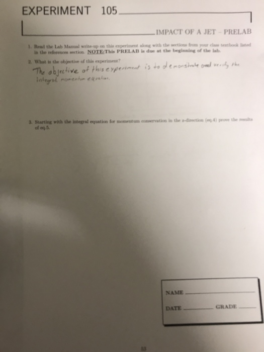 Solved EXPERIMENT 105. IMPACT OF A JET PRELAB d 1. Real the | Chegg.com