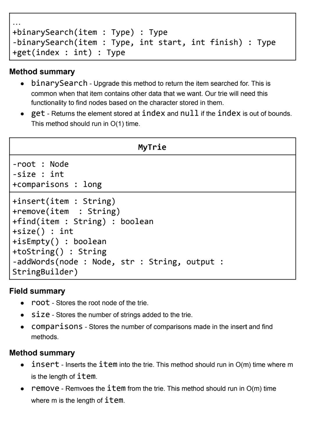Java, please use the method names and the parameters | Chegg.com