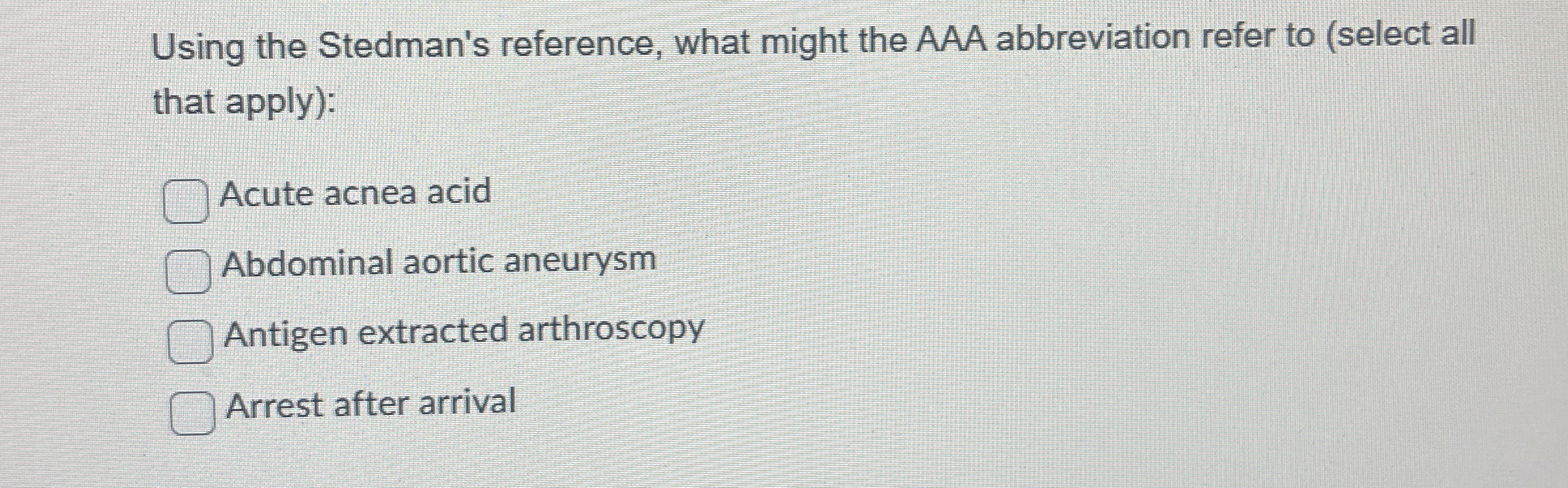 Solved Using the Stedman's reference, what might the AAA | Chegg.com