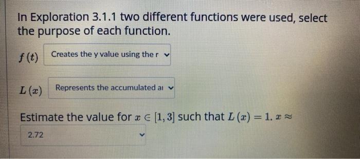 In Exploration 3.1.1 two different functions were | Chegg.com