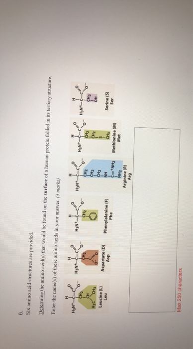 Solved 6. Six amino acid structures are provided. Determine | Chegg.com