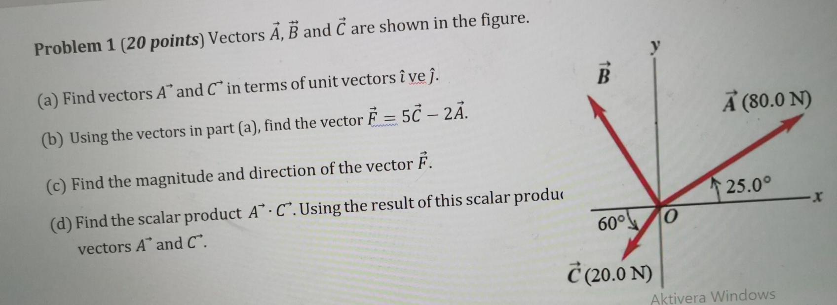 Solved Problem 1 (20 Points) Vectors A, B And C Are Shown In | Chegg.com