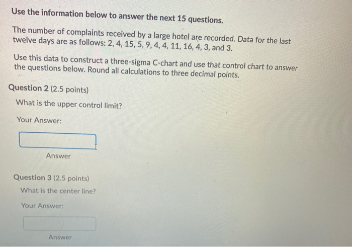 Solved Use the information below to answer the next 15 | Chegg.com