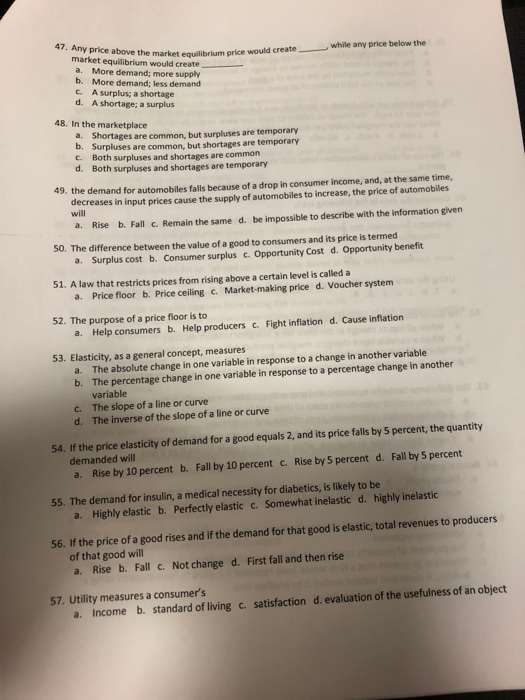 Solved While Any Price Below The 47 Any Price Above The