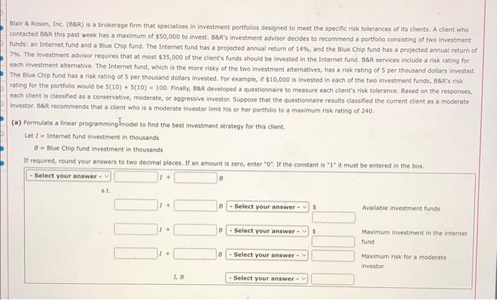Solved Blair \& Rosen, Inc. (B8R) Is A Brokerage Firm That | Chegg.com