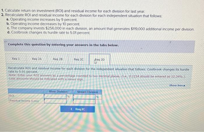 Solved 1. Calculate return on investment (ROI) and residual | Chegg.com