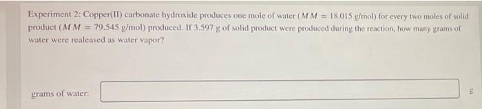 Solved Experiment 2 Copper II Carbonate Hydroxide Produces Chegg