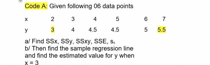 Solved Code A: Given following 06 data points 6 7 5 5 5.5 X | Chegg.com