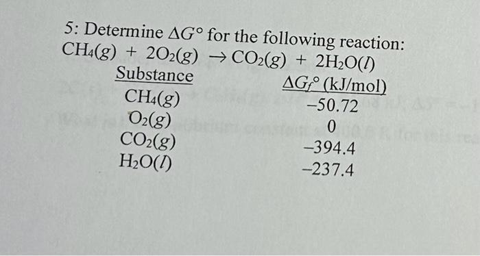 Solved 5: Determine ΔG∘ for the following reaction: | Chegg.com