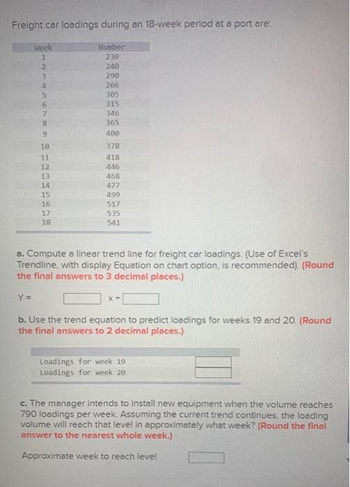 Solved Freight car loadings during an 18 week period at a
