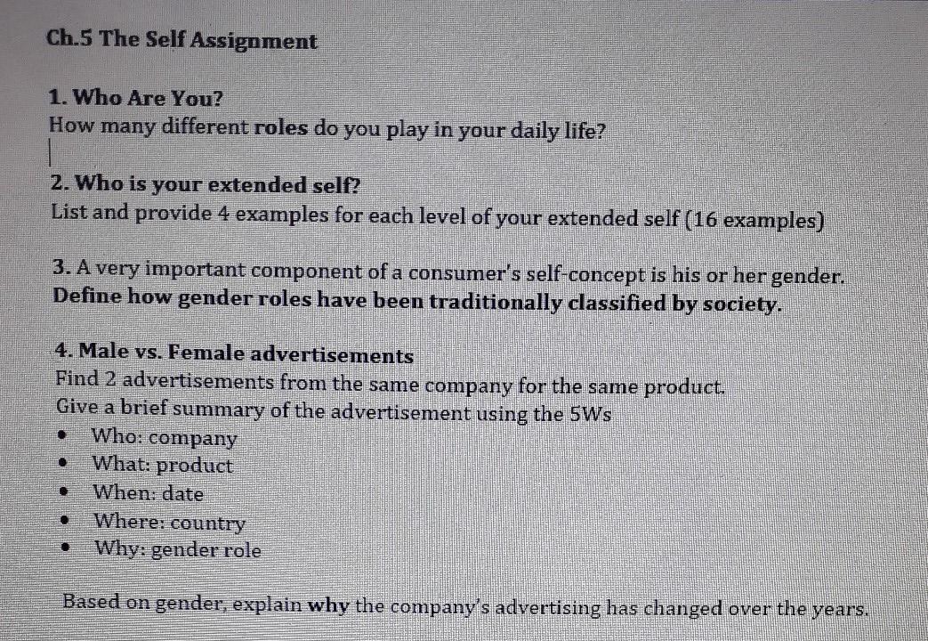 Ch 5 The Self Assignment 1 Who Are You How Many Chegg Com