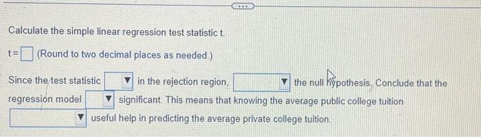 Solved Calculate the simple linear regression test statistic | Chegg.com