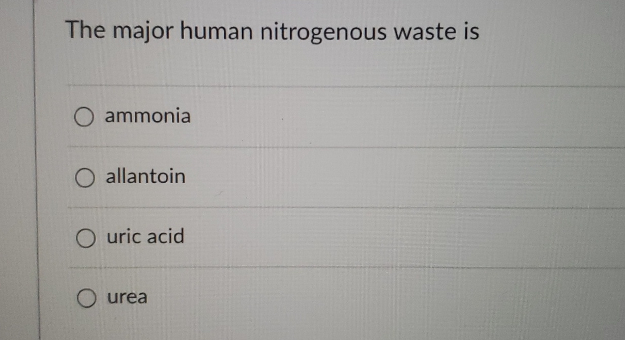 Solved The major human nitrogenous waste | Chegg.com
