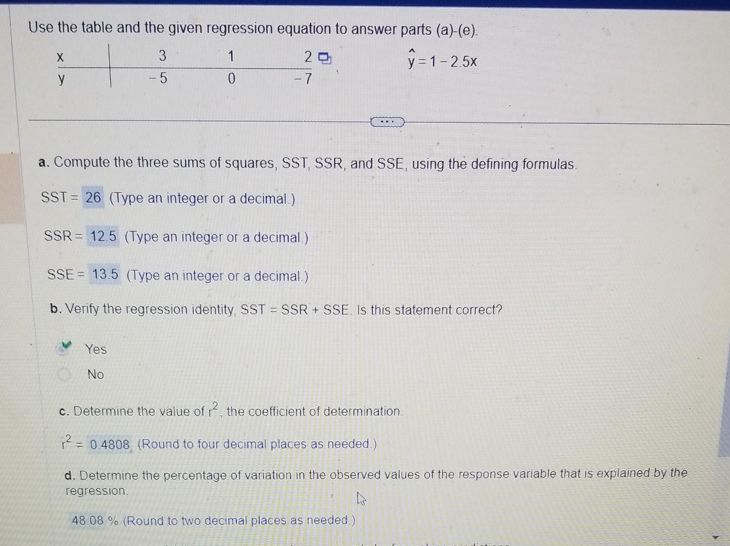Solved Use the table and the given regression equation to | Chegg.com
