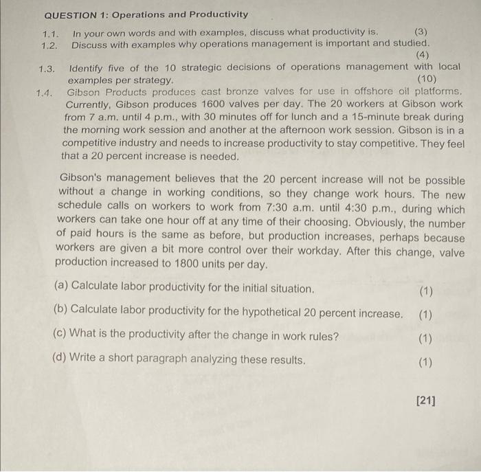 Solved QUESTION 1: Operations and Productivity (3) 1.1. In | Chegg.com