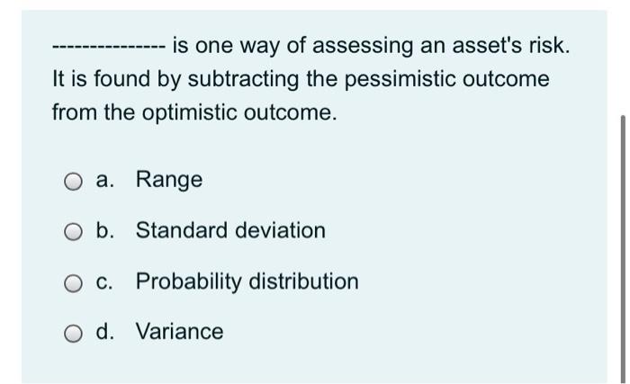 Solved Is One Way Of Assessing An Asset's Risk. It Is Found | Chegg.com