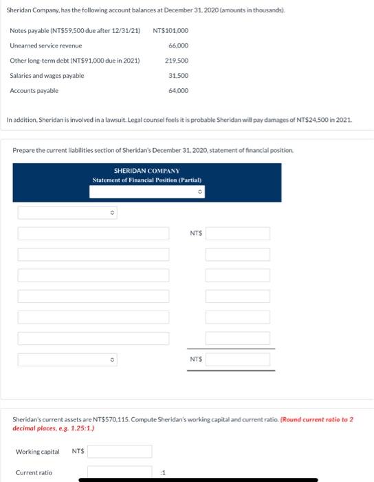 Solved Sheridan Company Has The Following Account Balances Chegg Com