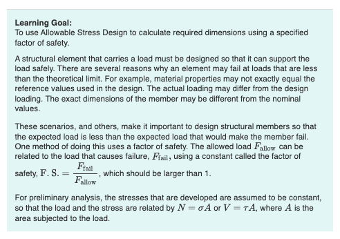 Solved Learning Goal:To ﻿use Allowable Stress Design to | Chegg.com