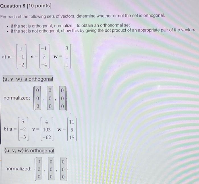 Solved For Each Of The Following Sets Of Vectors, Determine | Chegg.com