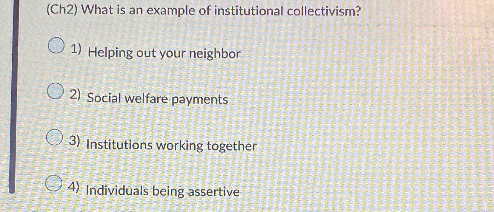 Solved (Ch2) ﻿What is an example of institutional
