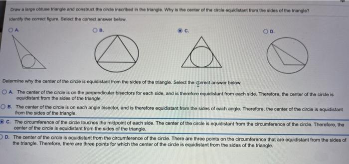 Solved Draw a large obtuse triangle and construct the circle | Chegg.com