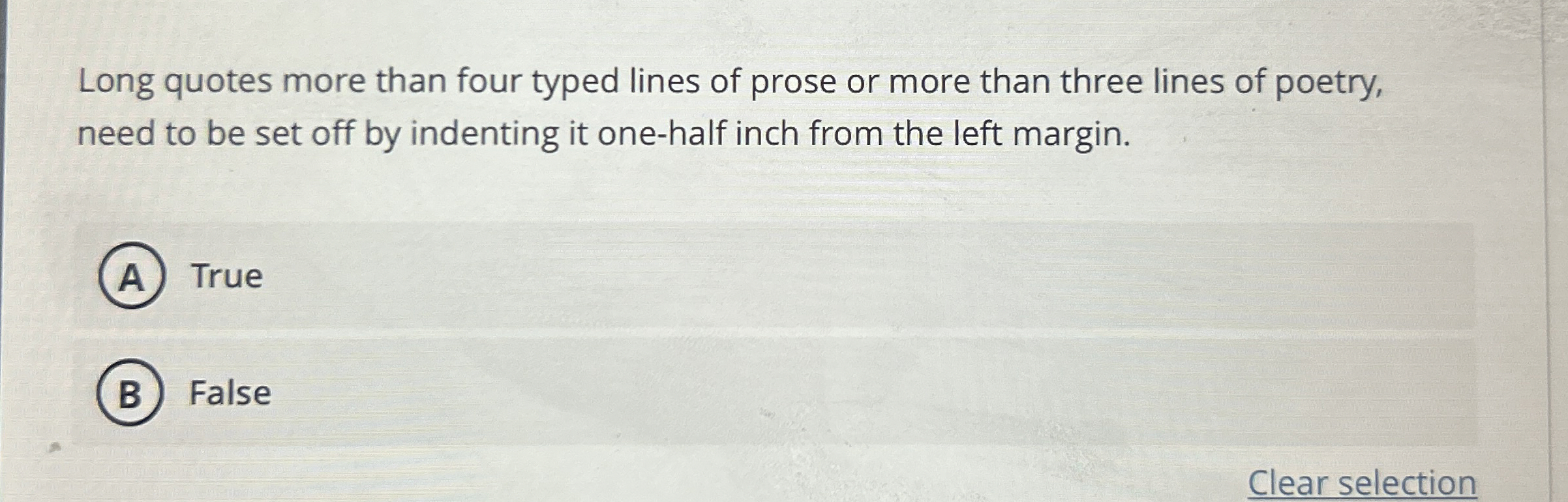 Solved Long quotes more than four typed lines of prose or | Chegg.com